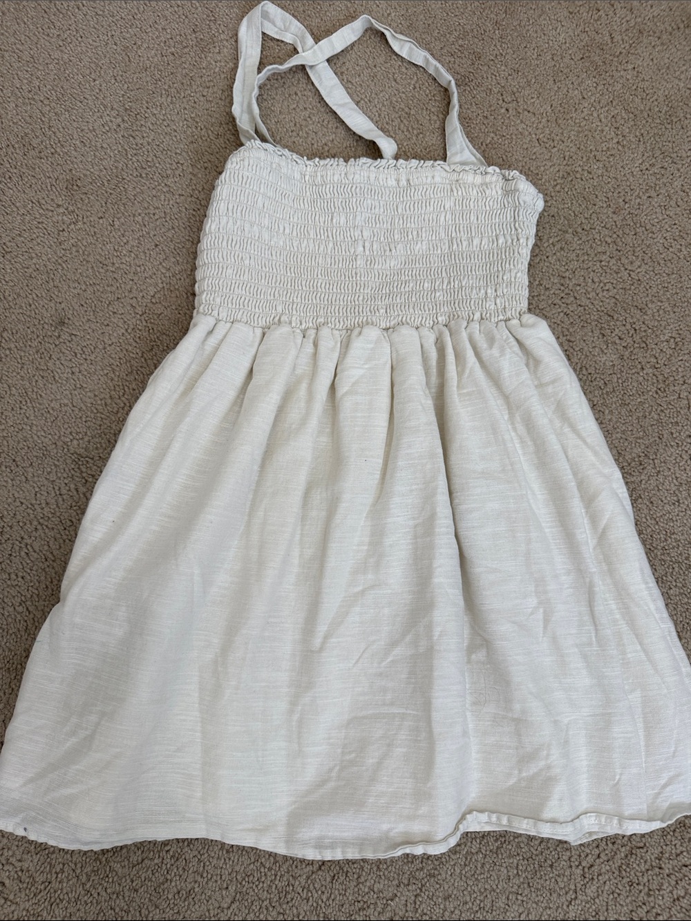American Eagle Outfitters Cream Smocked Midi Sundress with pockets
